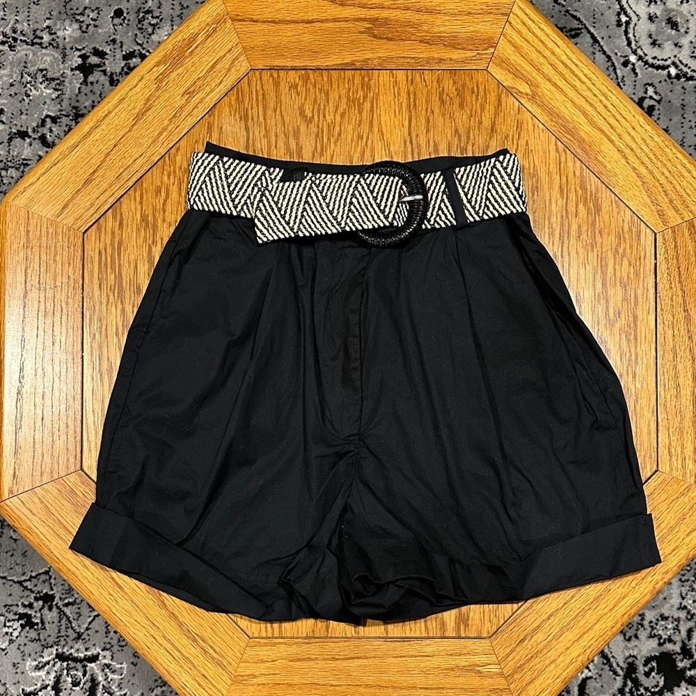 *JASON WU* Black x Ivory Belted Dress Shorts Size XS